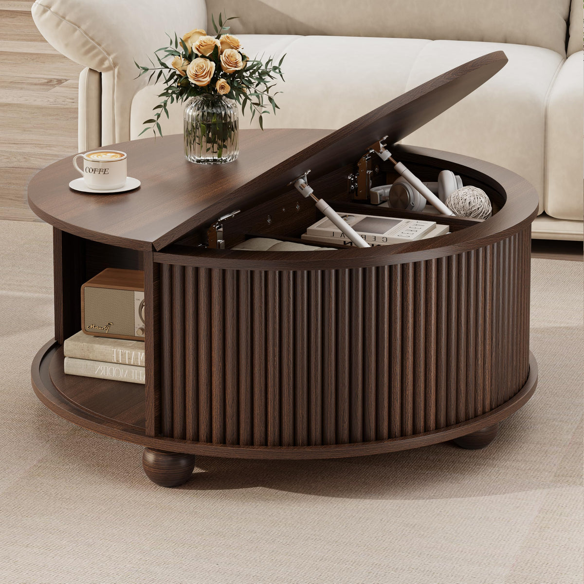 Fluted Round Storage Coffee Table