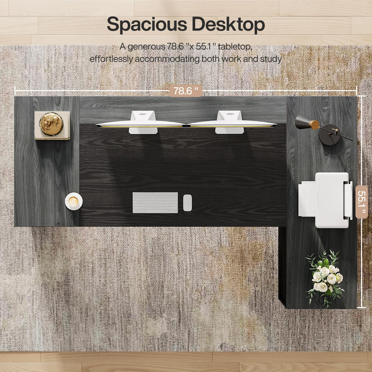 Tribesigns 78" L Shaped Executive Desk with Drawers, Large Office Computer Desk with Cabinet and Storage Shelves, Modern Business Furniture Sets Workstation for Home Office(Gray&Black)