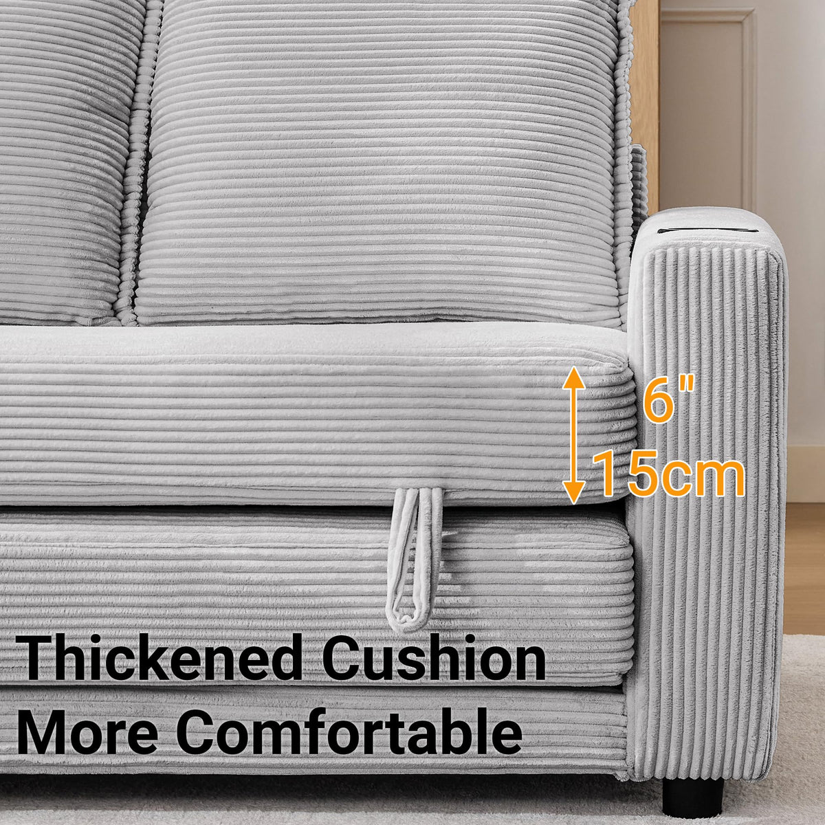 WODNITURE 55.6 in Convertible Sofa Bed, Corduroy Futon Couch, Gray