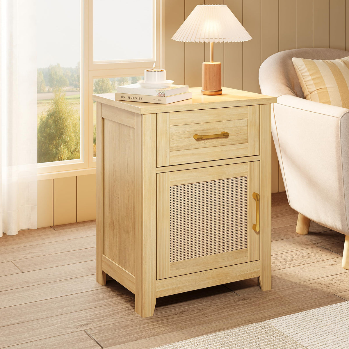 Rattan Nightstand with Charging Station