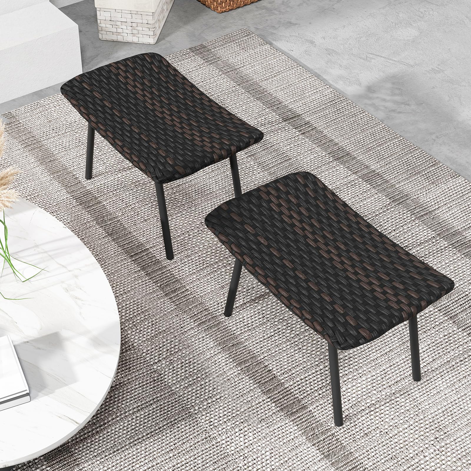 Outdoor Rattan Ottoman Set of 2