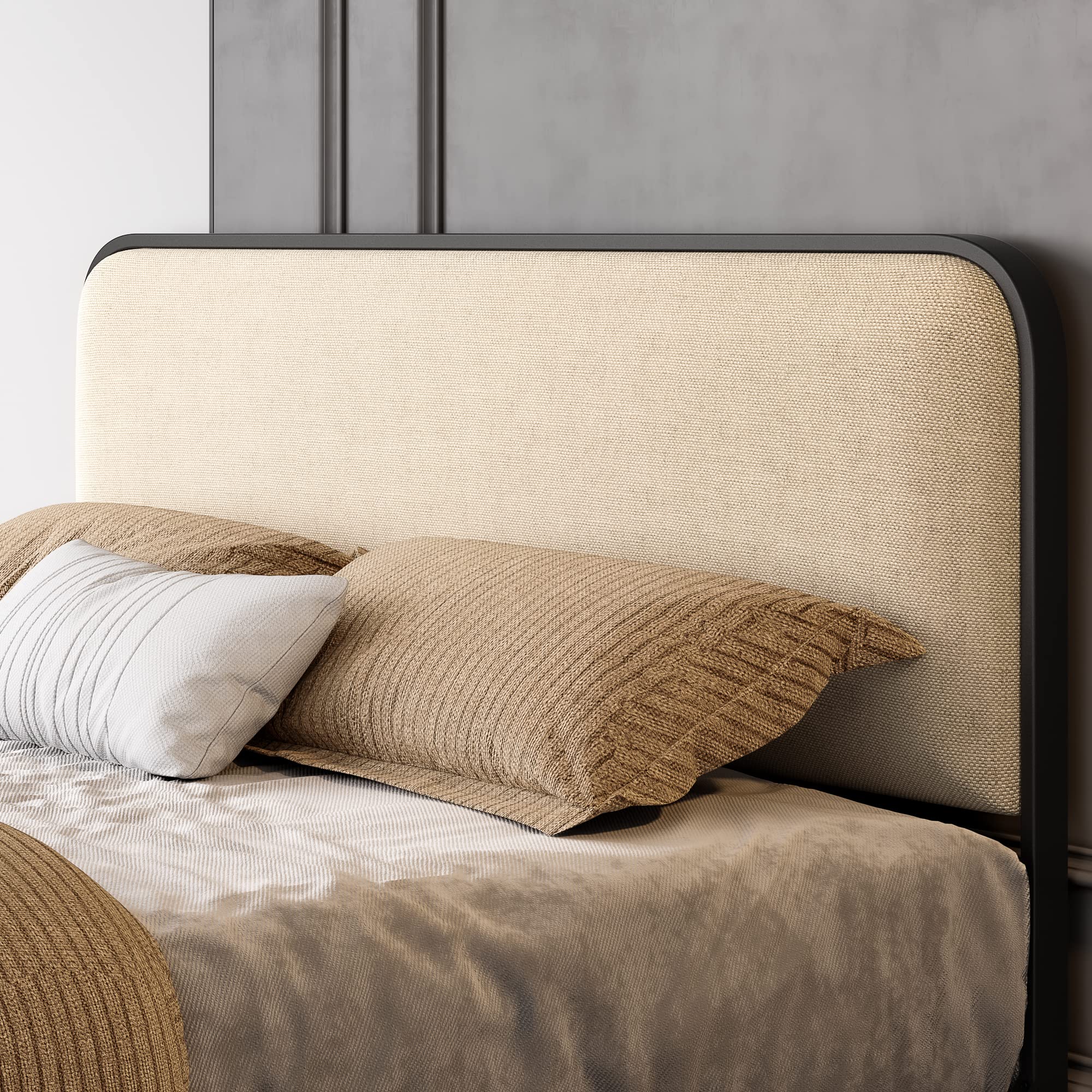 Upholstered Platform Bed Frame with Curved Headboard & Footboard
