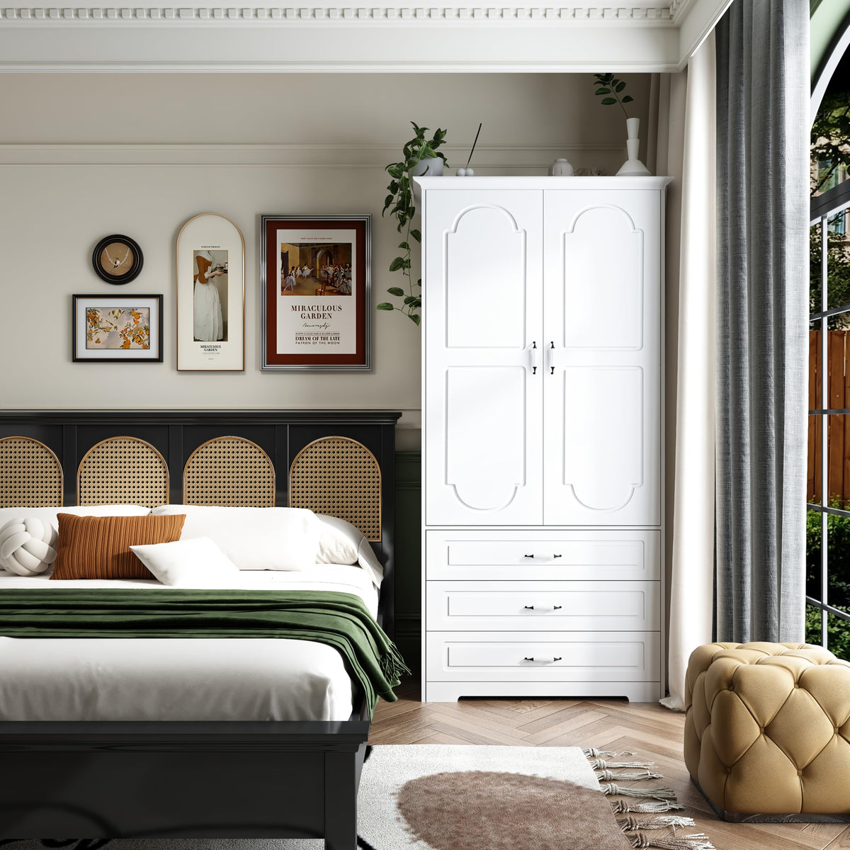 White LED Wardrobe with 3 Drawers