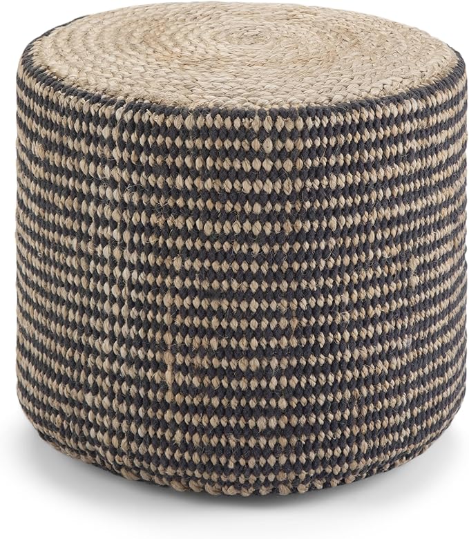 Round Braided Jute Pouf Ottoman, 18" Wide