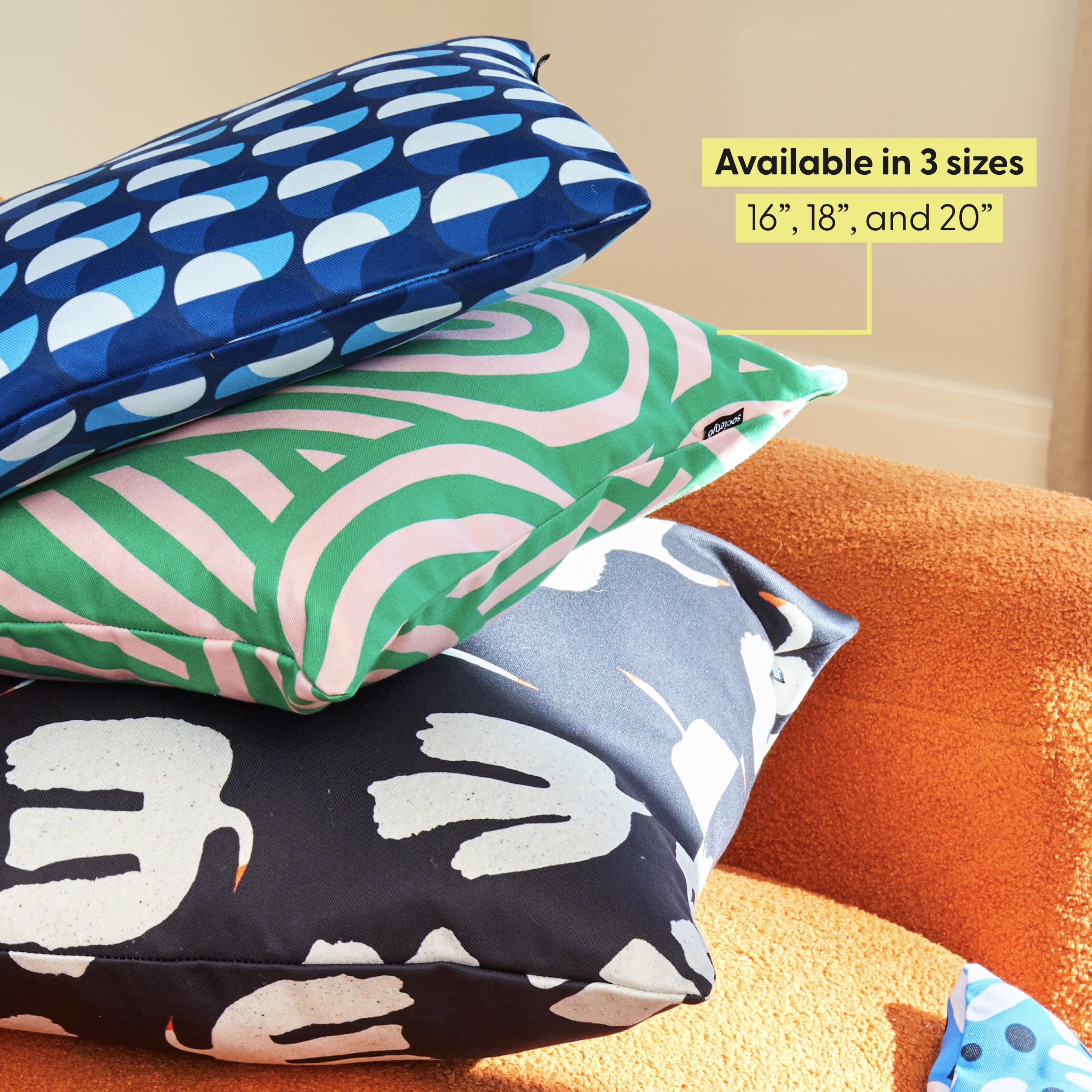 Society6 Throw Pillow with Insert, Designed by Ana Rut BRE, Decorative Cushion for Sofa Bed Living Room Home Decor Soft Accent Pillow Cover Included, 16” x 16”, Retro Shapes