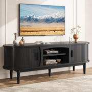 Decofy 63" Fluted TV Stand for TVs Up to 70" with Charging Station, Black