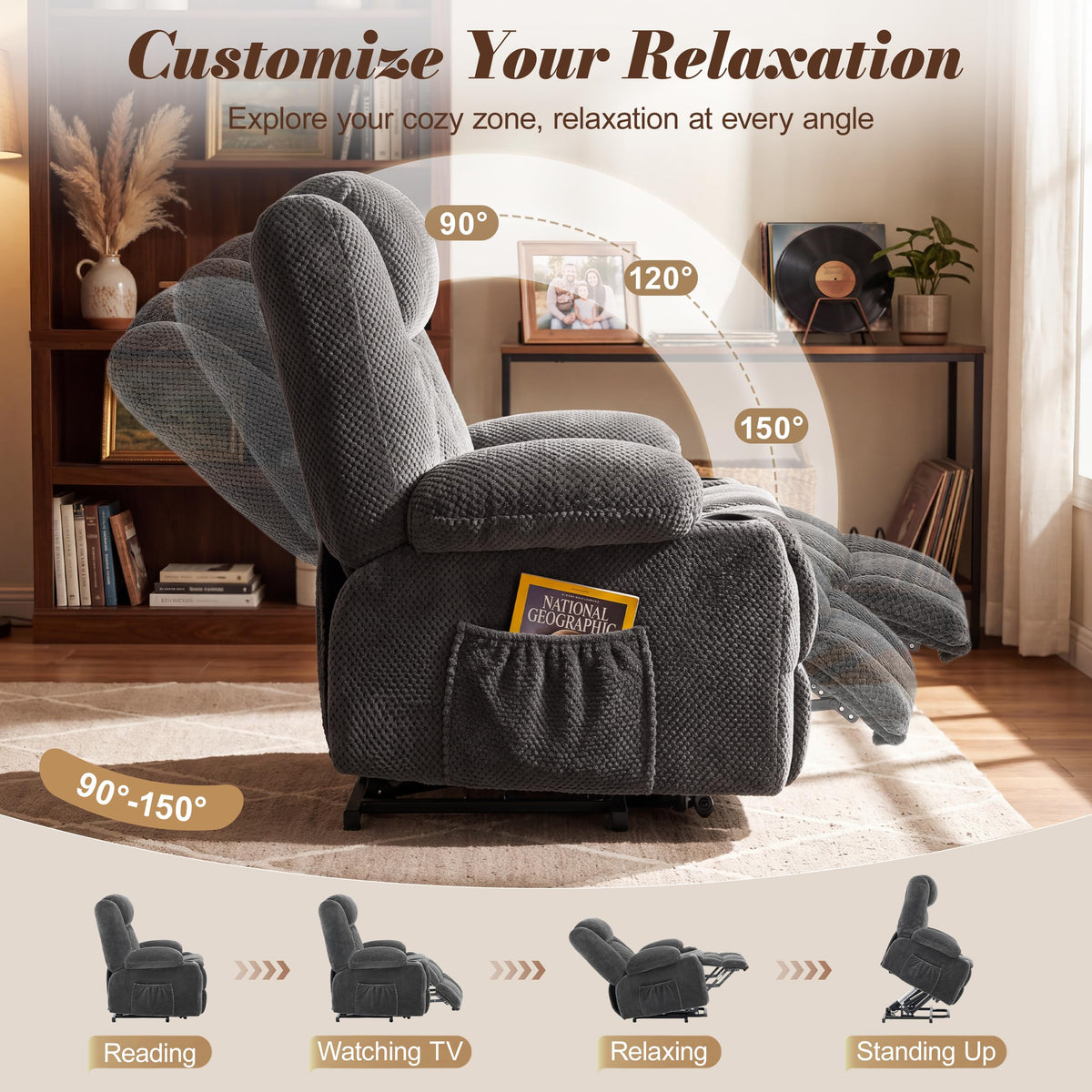 Power Lift Recliner Chair for Elderly, Vibration Massage and Lumbar Heat