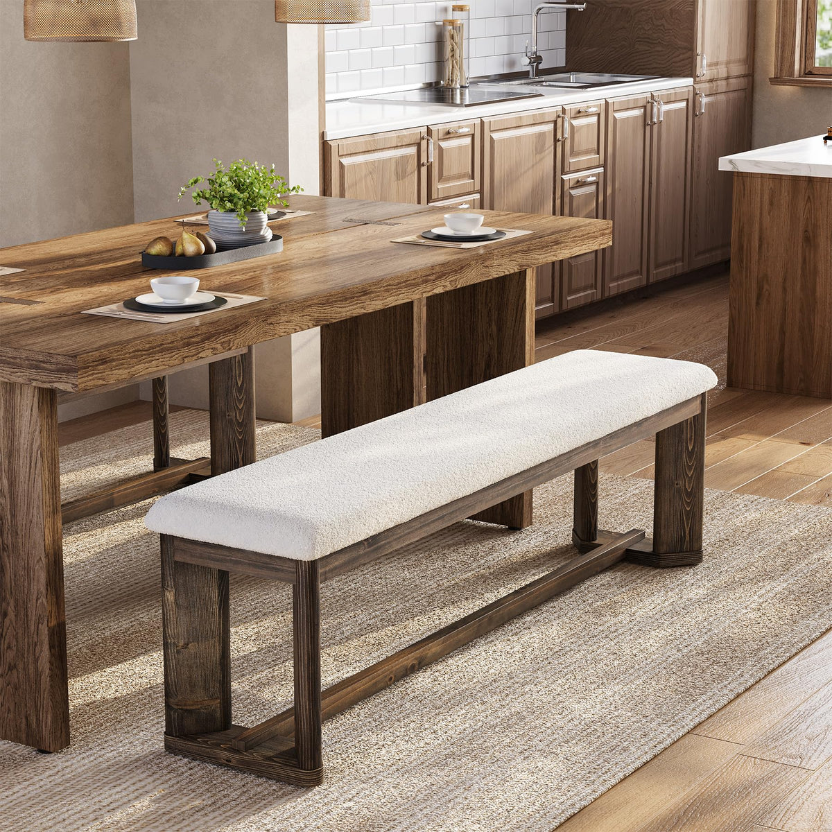 Faux Fur Solid Wood Bench