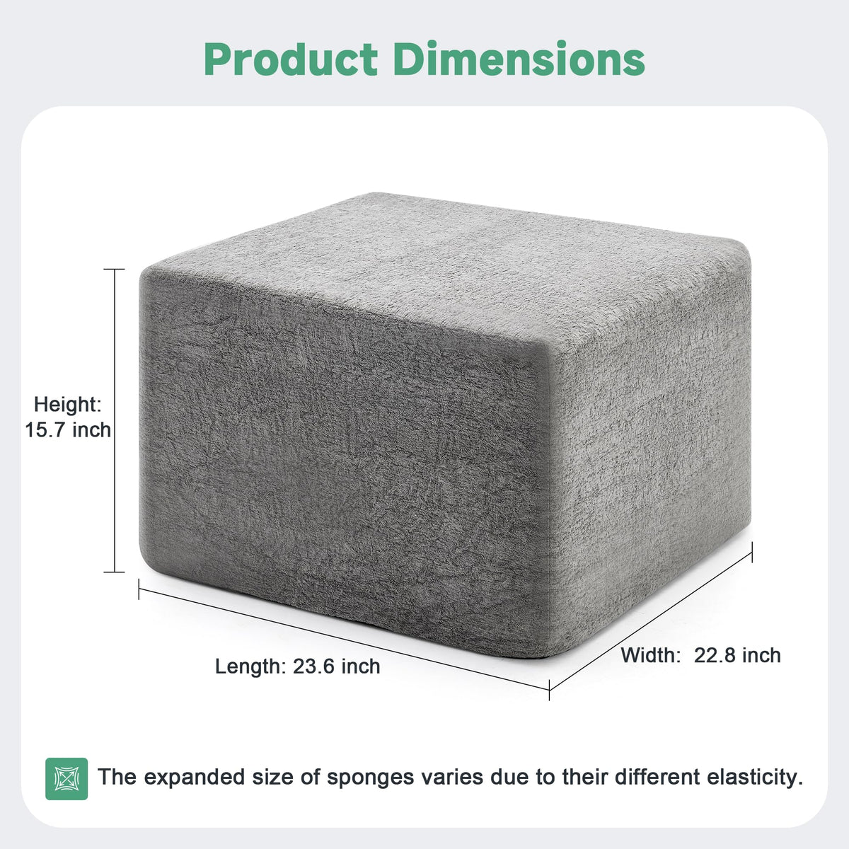 PoteSoar 23.6'' Square Pouf Boneless Ottoman Foot Rest with High-Rebound Solid One-Piece Foam and Removable Washable Cover for Living Room, Gaming, Movie Watching - Grey