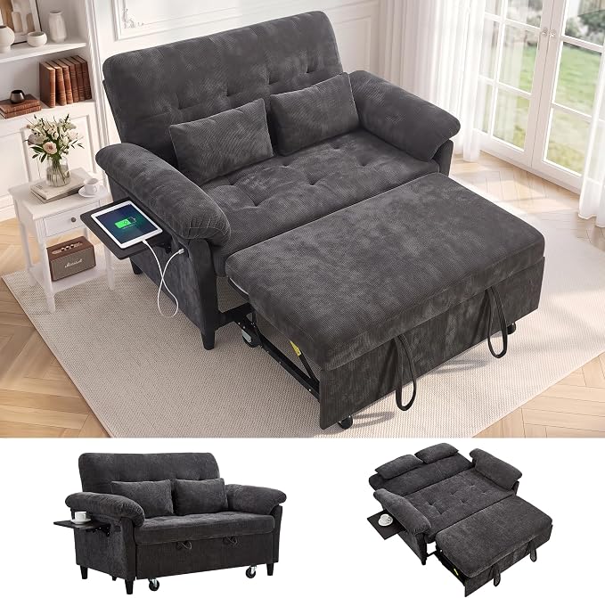 Chenille Pull-Out Loveseat Sofa Bed