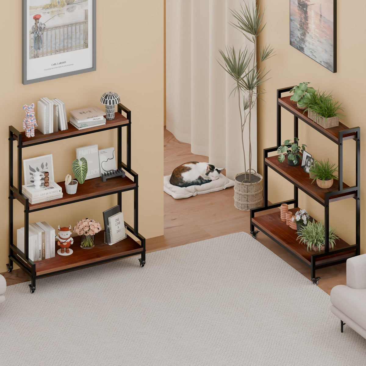3-Tier Rolling Wood Plant Stand