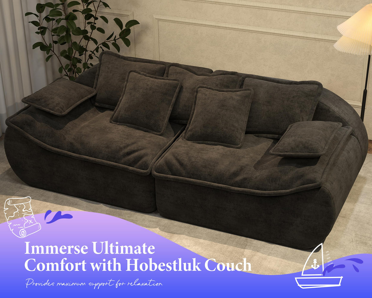 Hobestluk Sofa Couches 3-Seater Modular Sectional Sofa, 89''Comfy Loveseat with Throw, Deep Seat Small Sofa for Small Space, Memory Foam Sectional Couches for Living Room, Office, Apartment