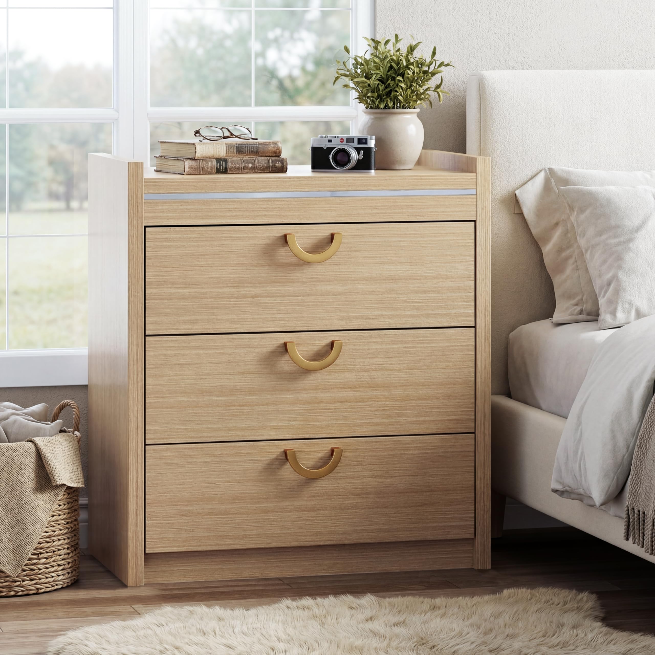 Oak Chest of Drawers with Gold Handles