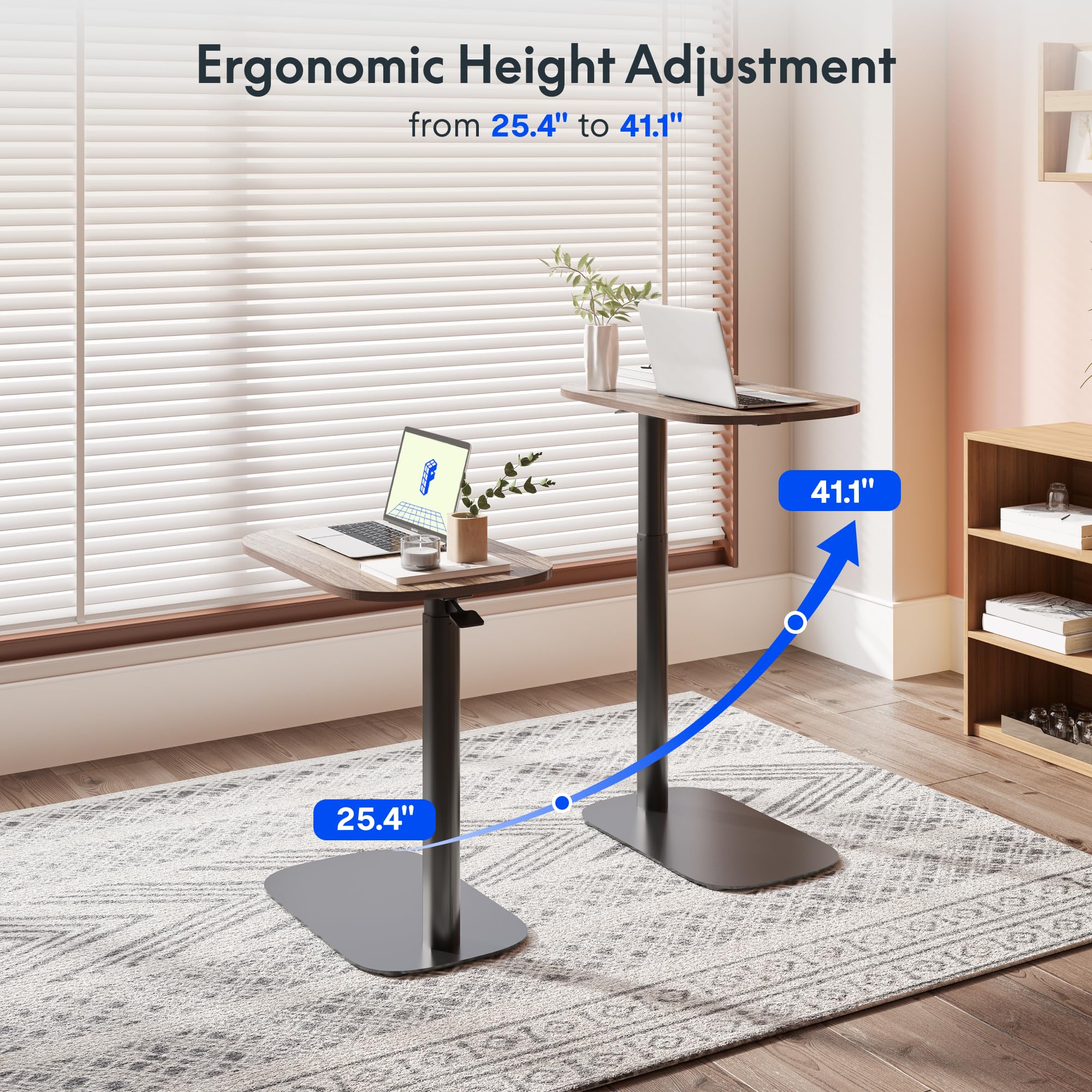 FLEXISPOT Adjustable C Table, Mobile Snack Side End Table Sofa Couch Bedside Table Laptop Cart TV Tray Night Stand for Small Space Side Table(23.6" W x 13.8" D,Rustic Brown)