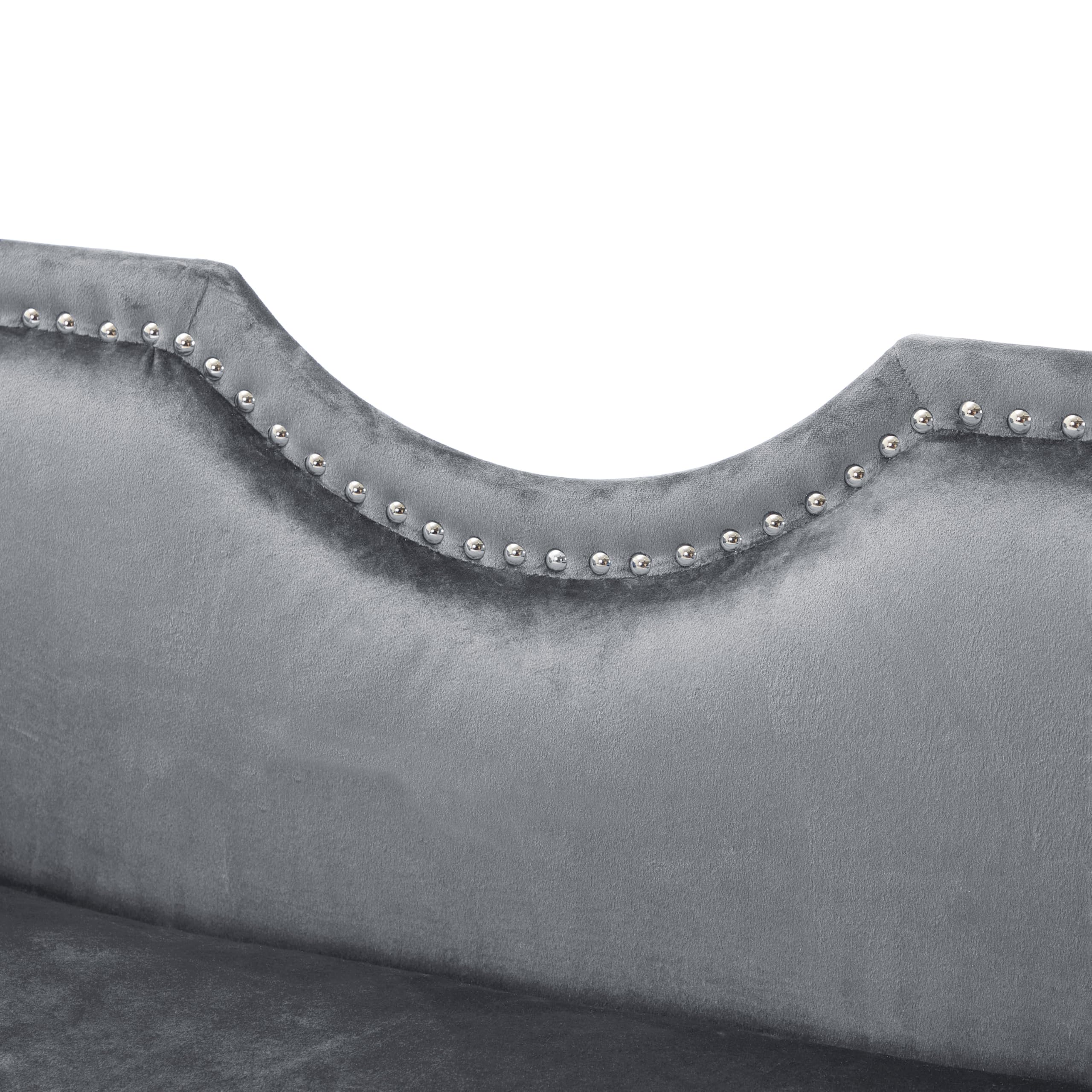 Velvet Ottoman Bench with Bolster Pillows & Nailhead Trim