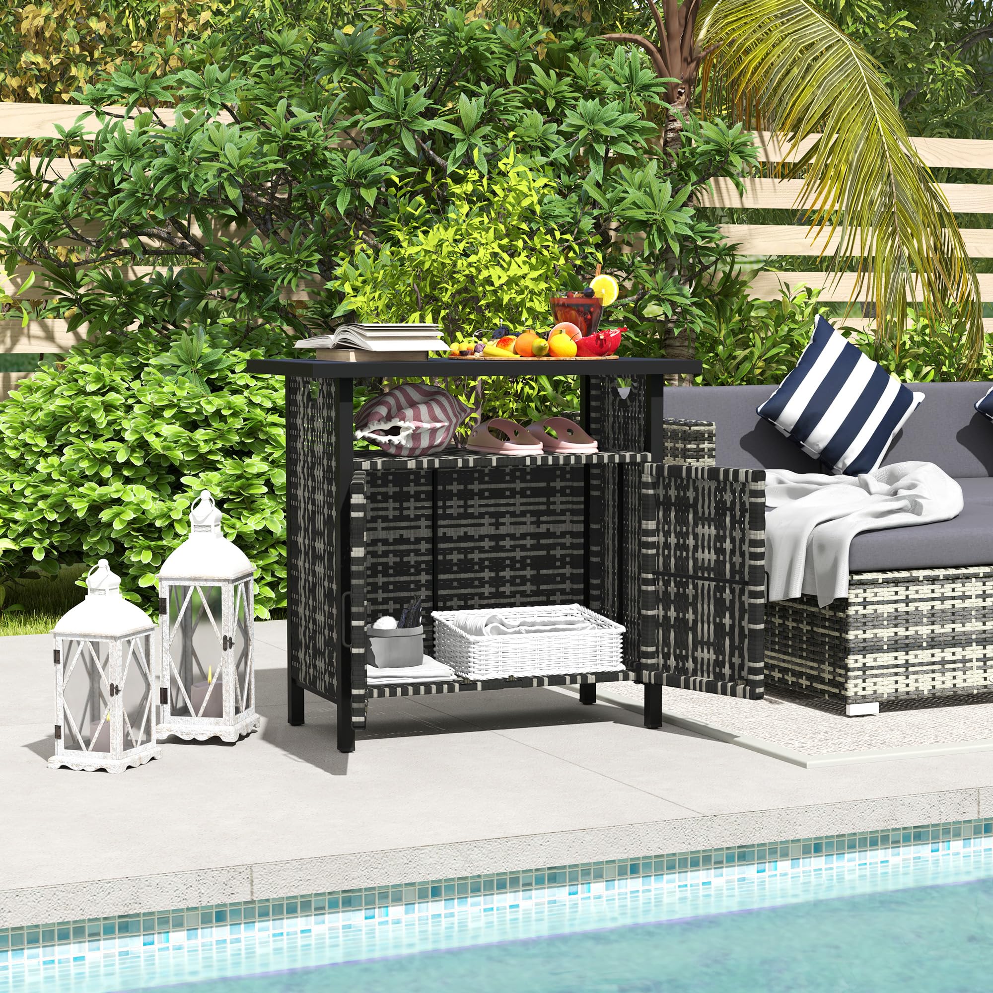 Outdoor Pool Towel Storage Cabinet with Shelf