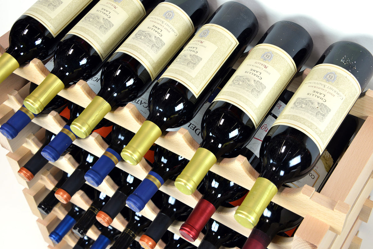 sfDisplay.com,LLC. Modular Wine Rack Beechwood 40-120 Bottle Capacity 10 Bottles Across up to 12 Rows Newest Improved Model (120 Bottles - 12 Rows)