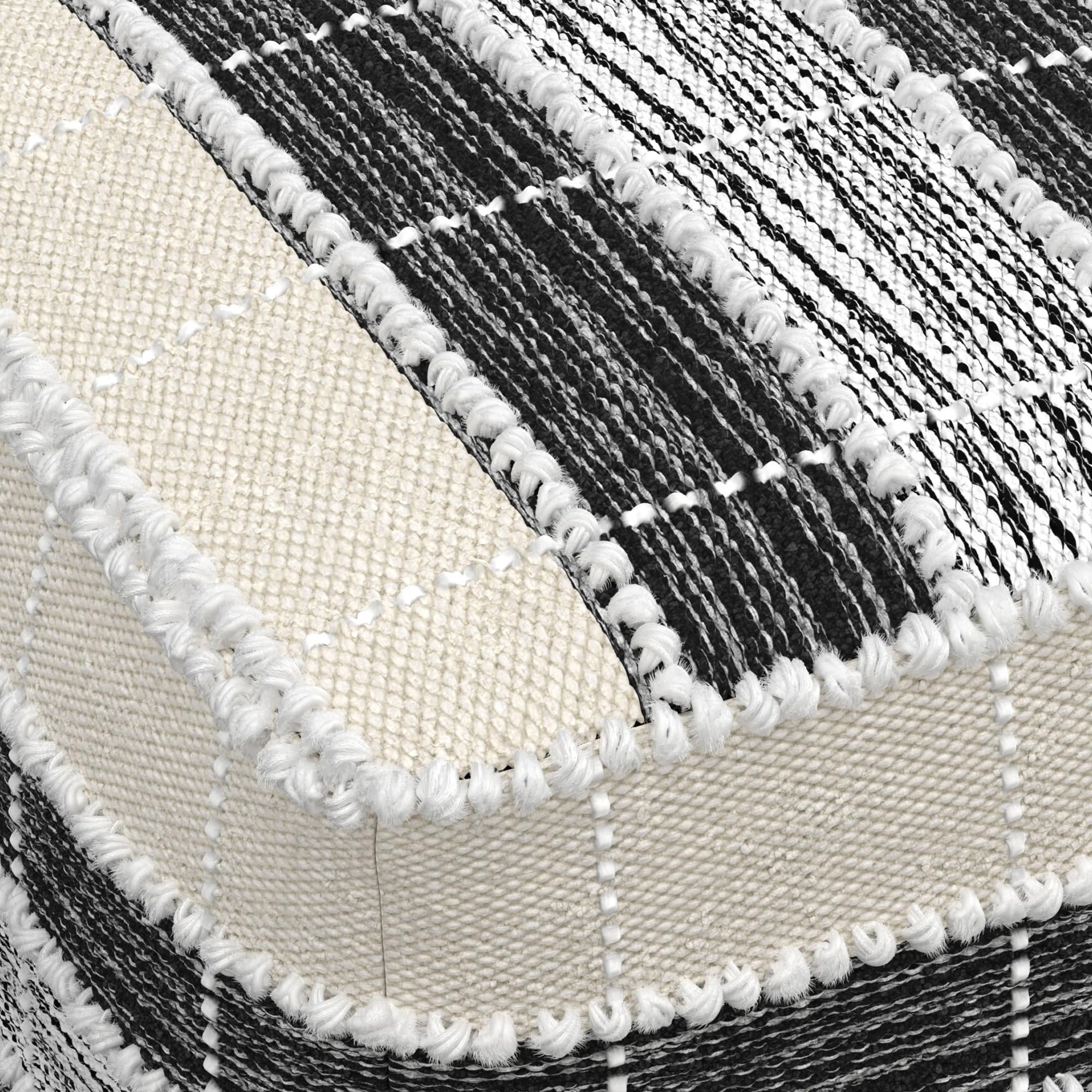 SIMPLIHOME Barley Square Pouf - 18 inch Wide Handcrafted Woven Polyester Pouf in White, Beige and Black, Boho Footstool or Extra Seating for Living Room or Patio with Polystyrene Filling, Assembled