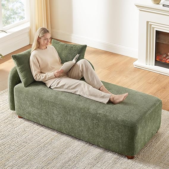 Oversized Chenille Chaise Lounge Chair with Pillows