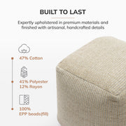 Anji Mountain Pouf Ottoman Foot Rest, Handmade Ottoman Pouf, Comfortable Foot Stool, Decorative Floor Seating for Living Room Decor, Bedroom & Home Décor Accent - Natural