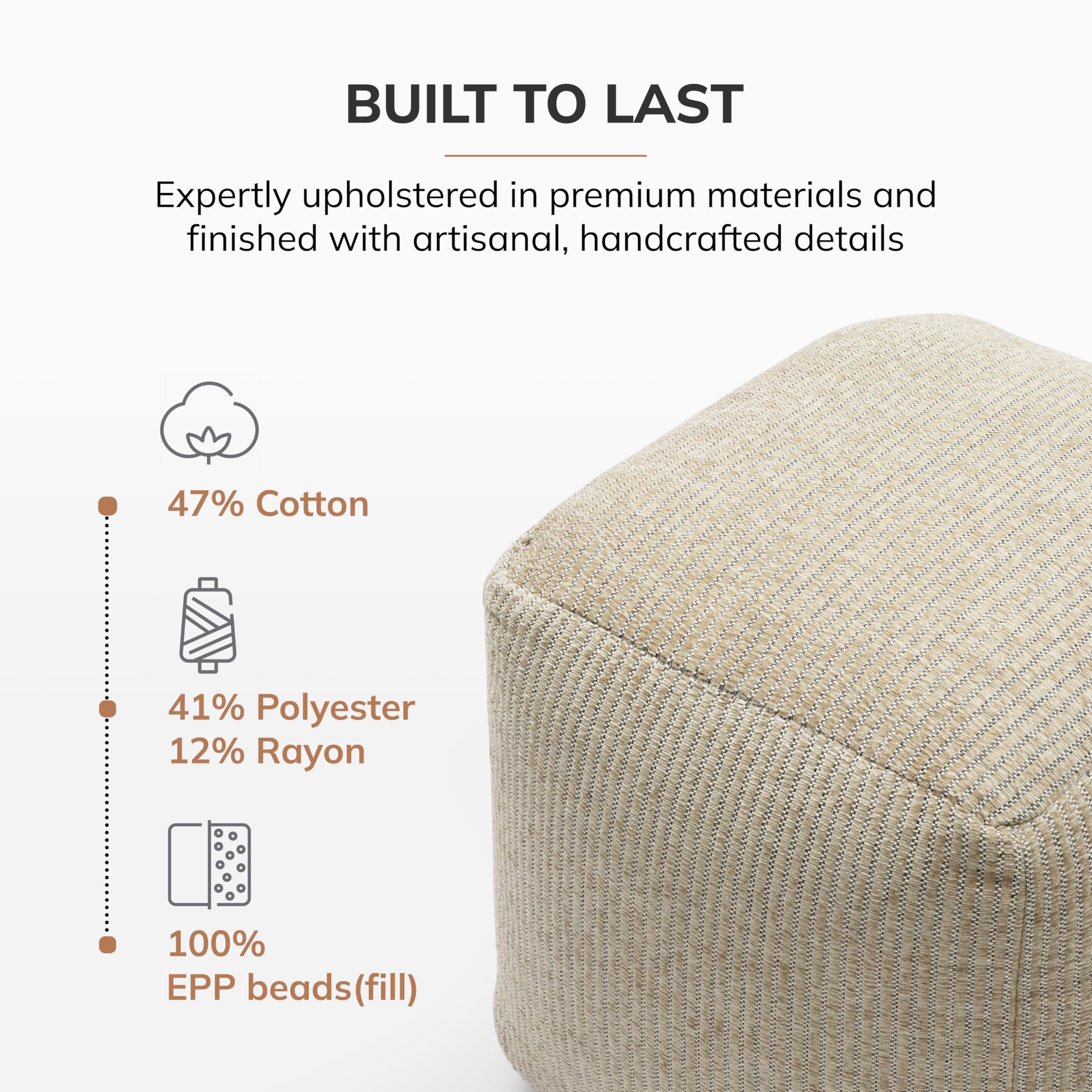 Anji Mountain Pouf Ottoman Foot Rest, Handmade Ottoman Pouf, Comfortable Foot Stool, Decorative Floor Seating for Living Room Decor, Bedroom & Home Décor Accent - Natural