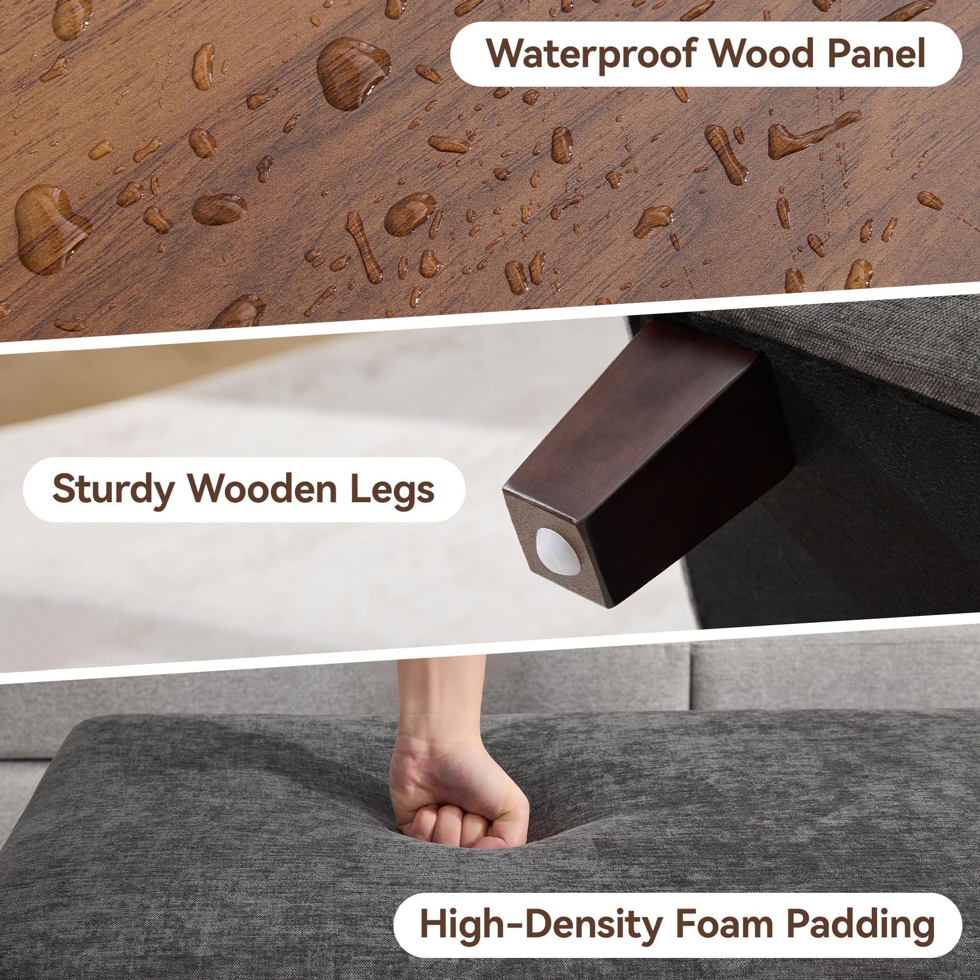 45 Inch Large Storage Ottoman Bench with Wooden Tray Coffee Table, Dark Grey Chenille Upholstered Foot Rest, Multifunctional Foot Stool Ottoman for Living Room, Bedroom & Entryway, Solid Wood Legs