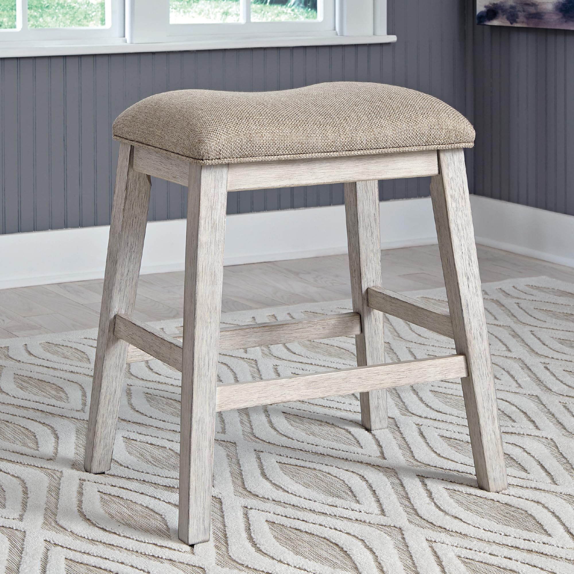 Signature Design by Ashley Skempton Modern 24" Counter Height Upholstered Barstool, 2 Count, Grayish White