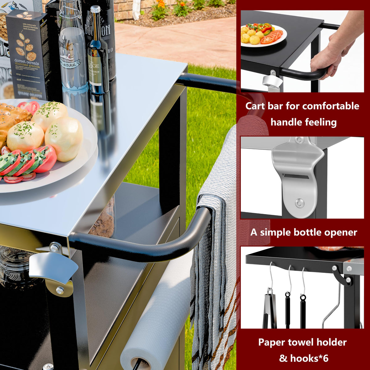 Black Outdoor Grill Cart