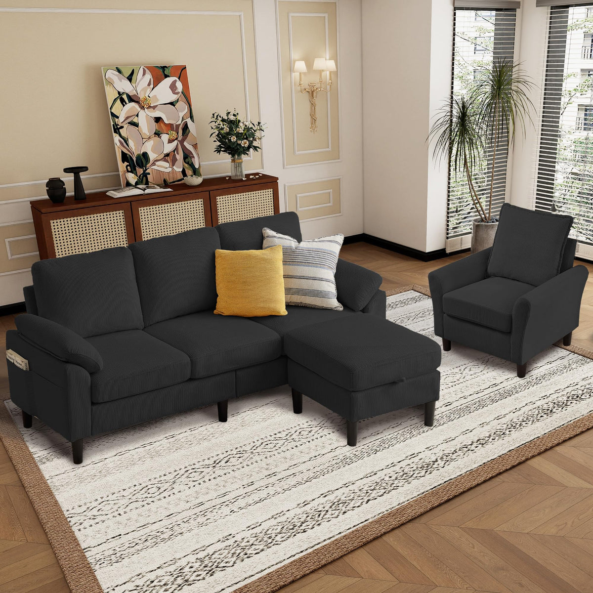 3-Piece Corduroy Sofa Set