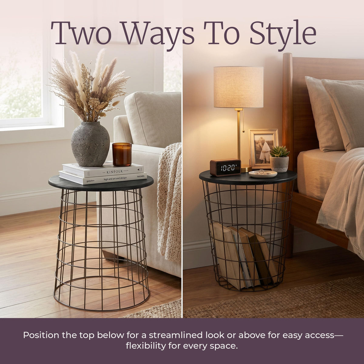 Lavish Home Round End Tables - Nesting Tables Set of 2, Black