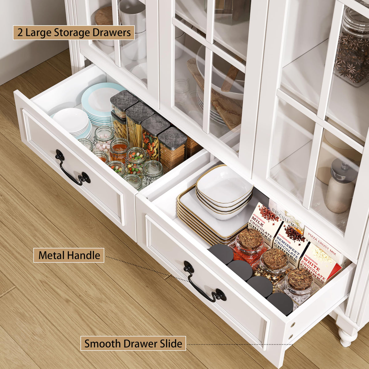 LIVAUVEAD 67" Tall Arched Kitchen Pantry, Large Farmhouse Storage Cabinet