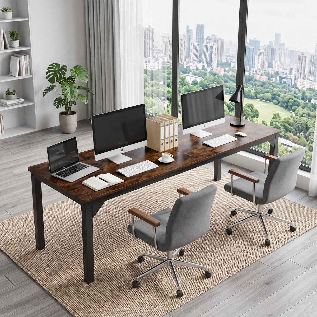 78.7 Inch Extra Long Computer Desk, Gaming Writing Work Desk, Rustic Brown