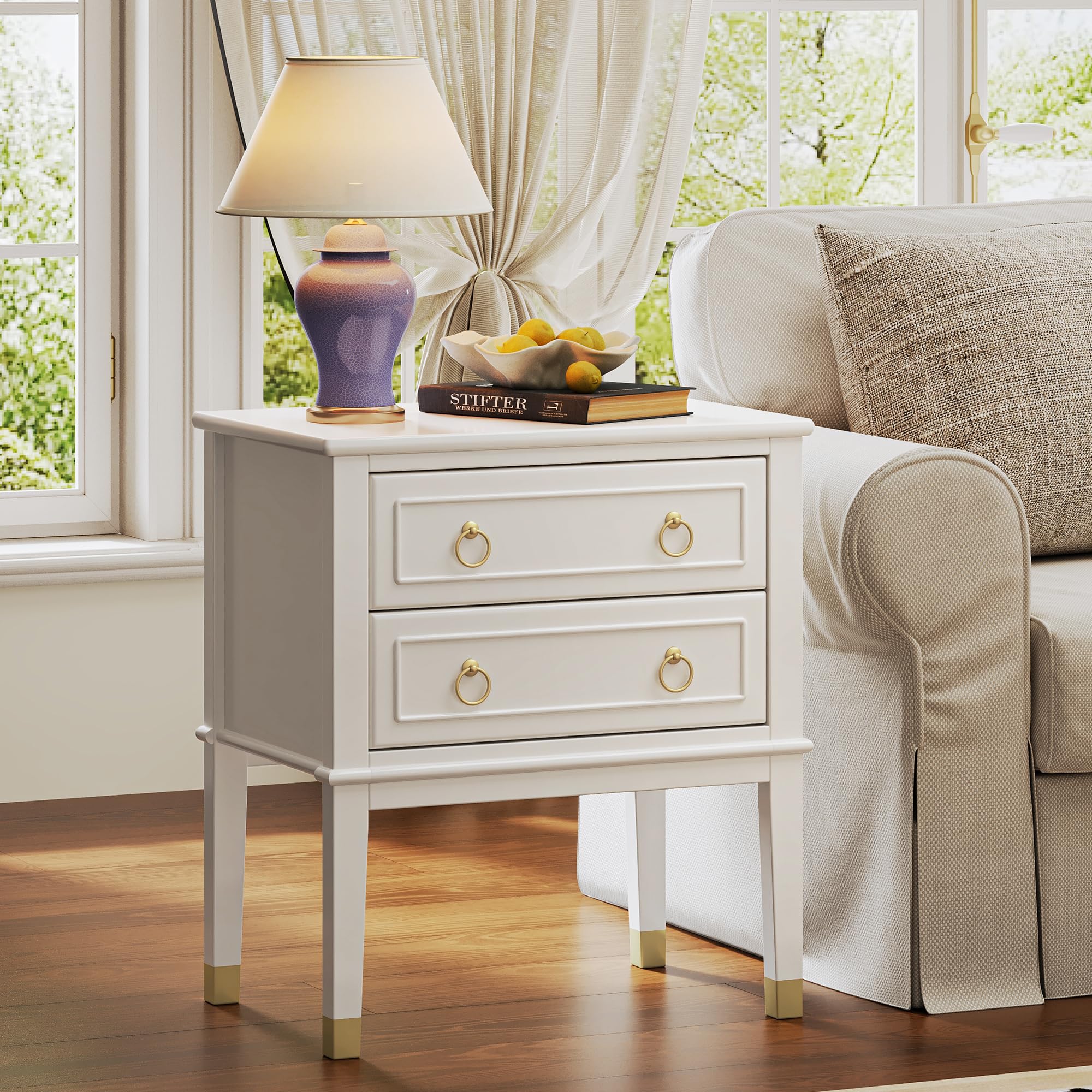 Tall Nightstand with Charging Station & 2 Drawers