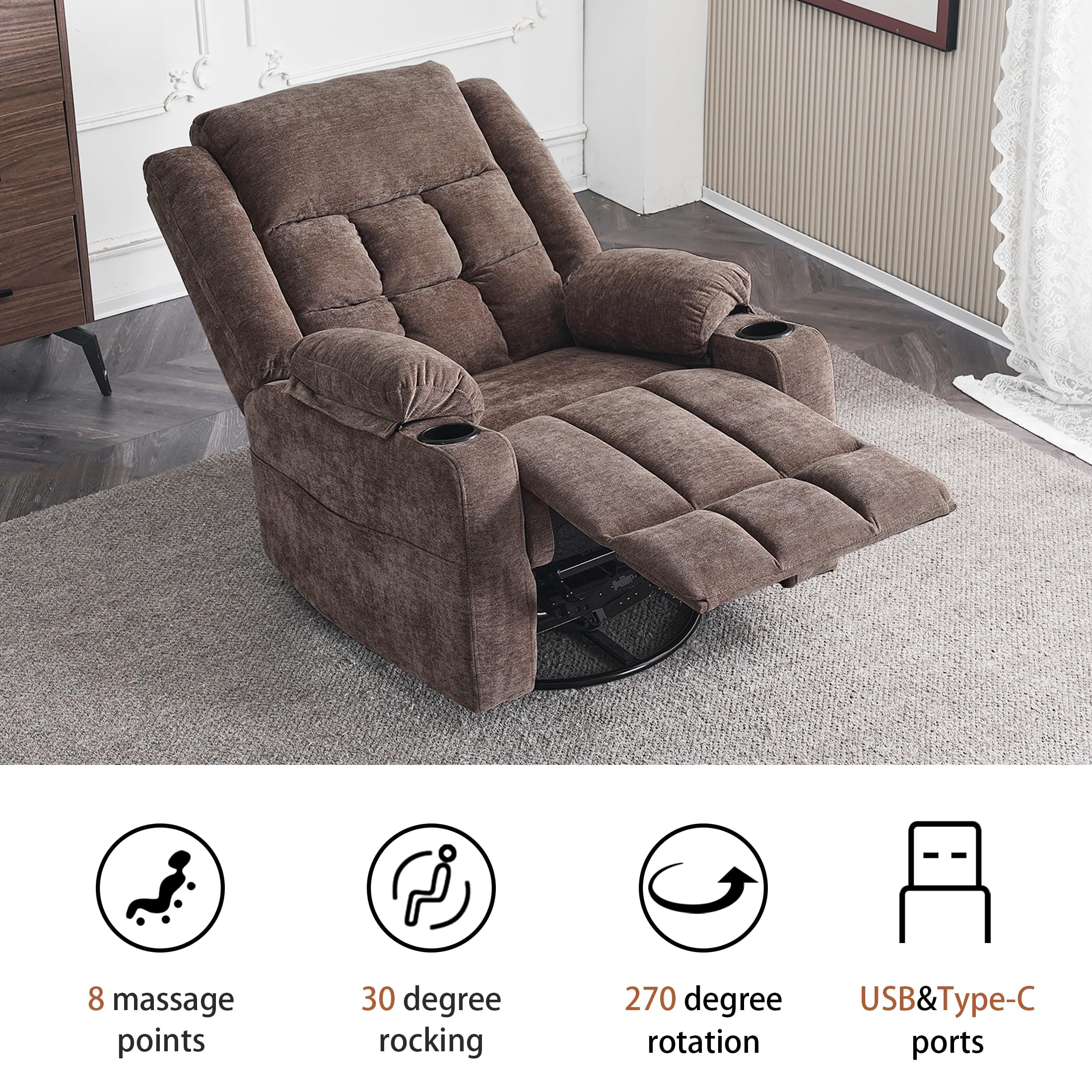 Power Swivel Rocker Recliner Chair with Massage & Heat