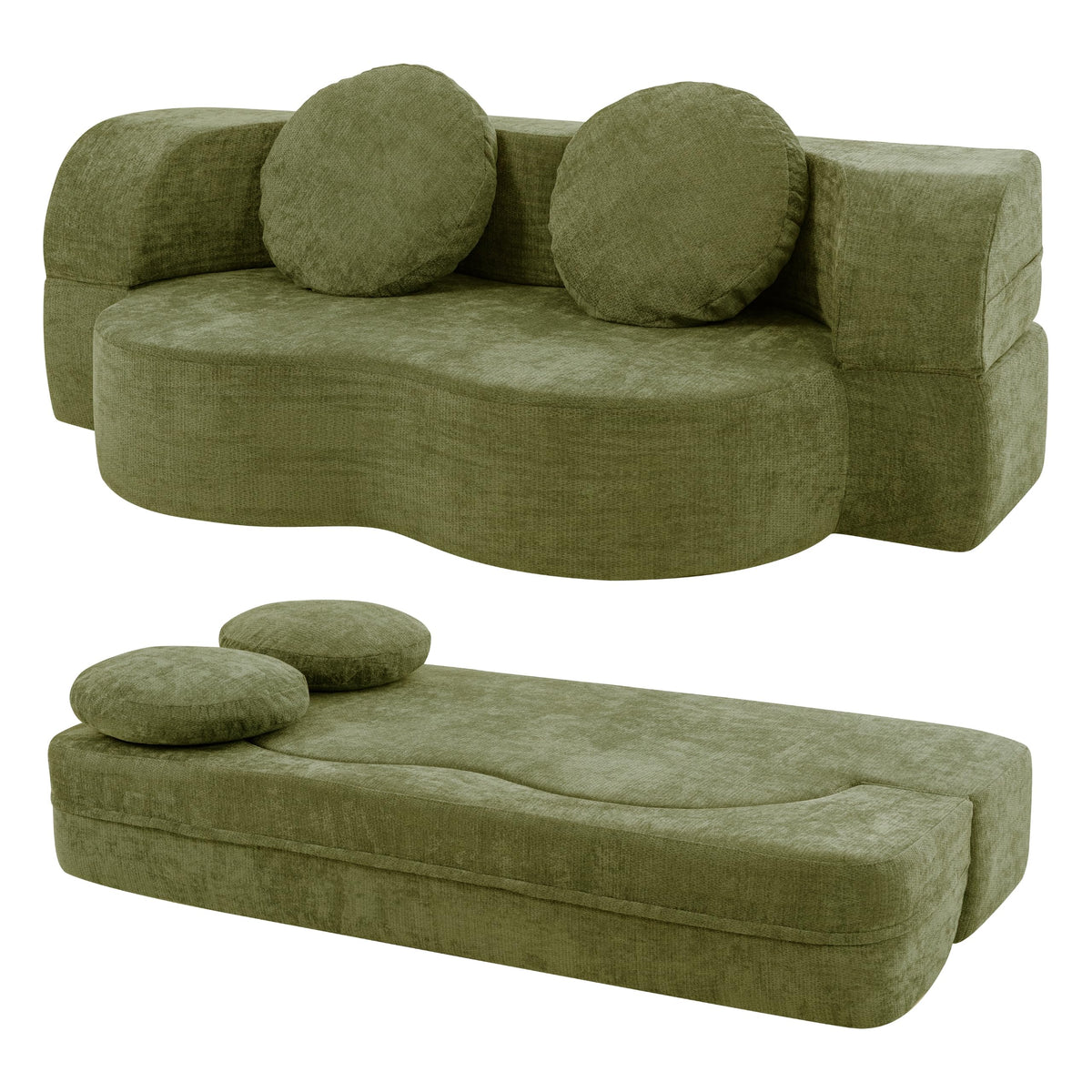 Shintenchi 78" Convertible Sofa Bed, Sleeper Boneless Futon Sofa, Green