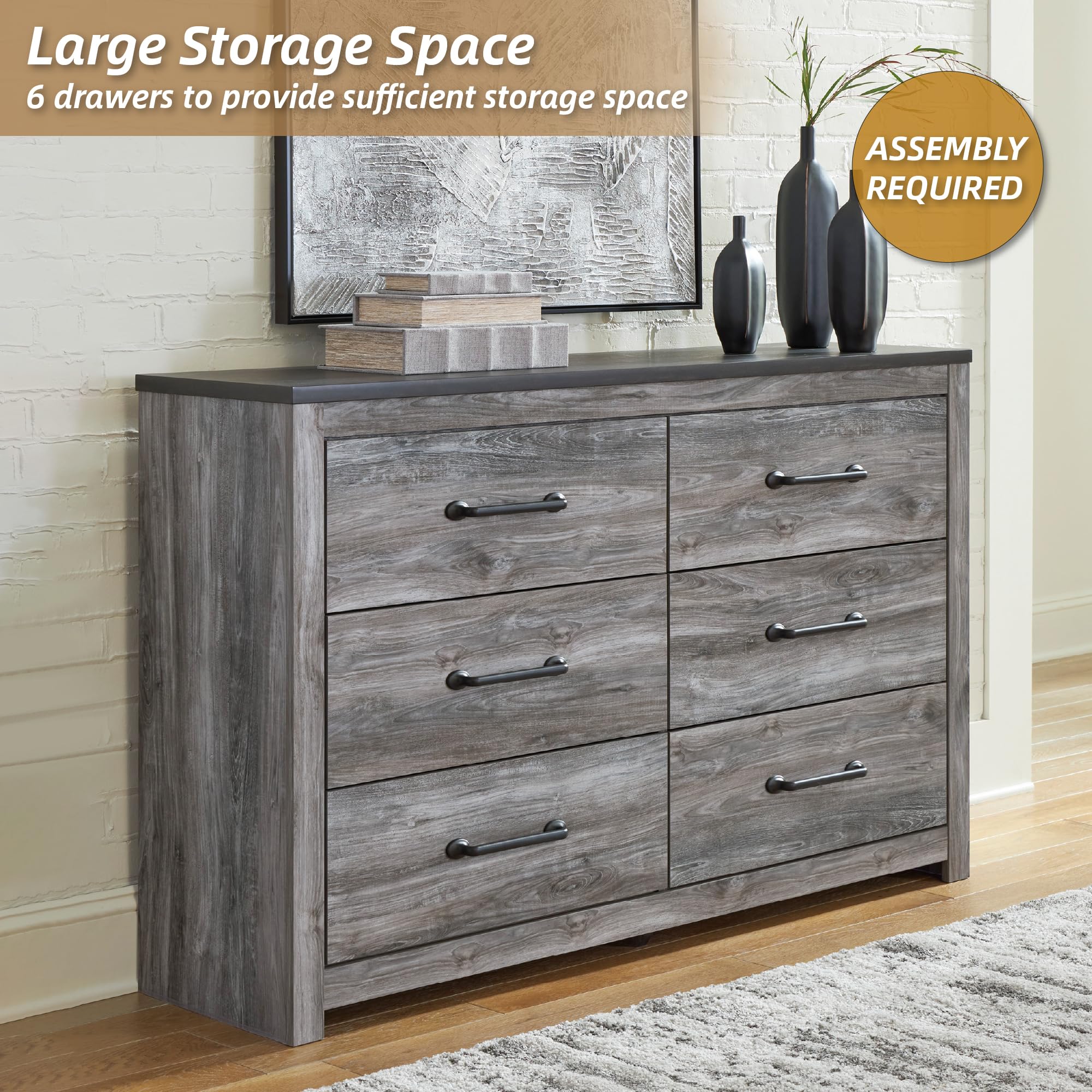 Signature Design by Ashley Bronyan Contemporary 6 Drawer Dresser, Gray
