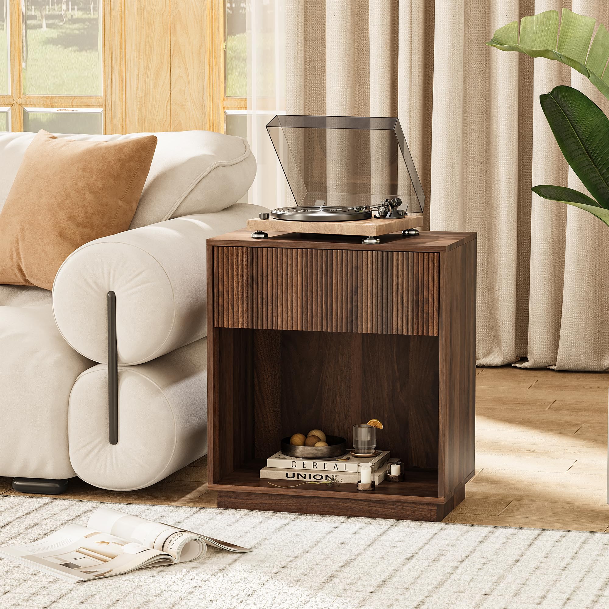 Nightstand Set of 2 with Drawer & Open Shelf