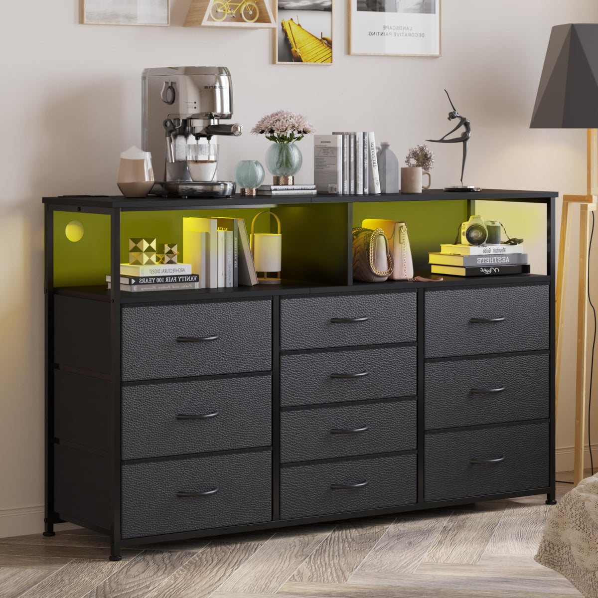 10-Drawer LED Dresser TV Stand