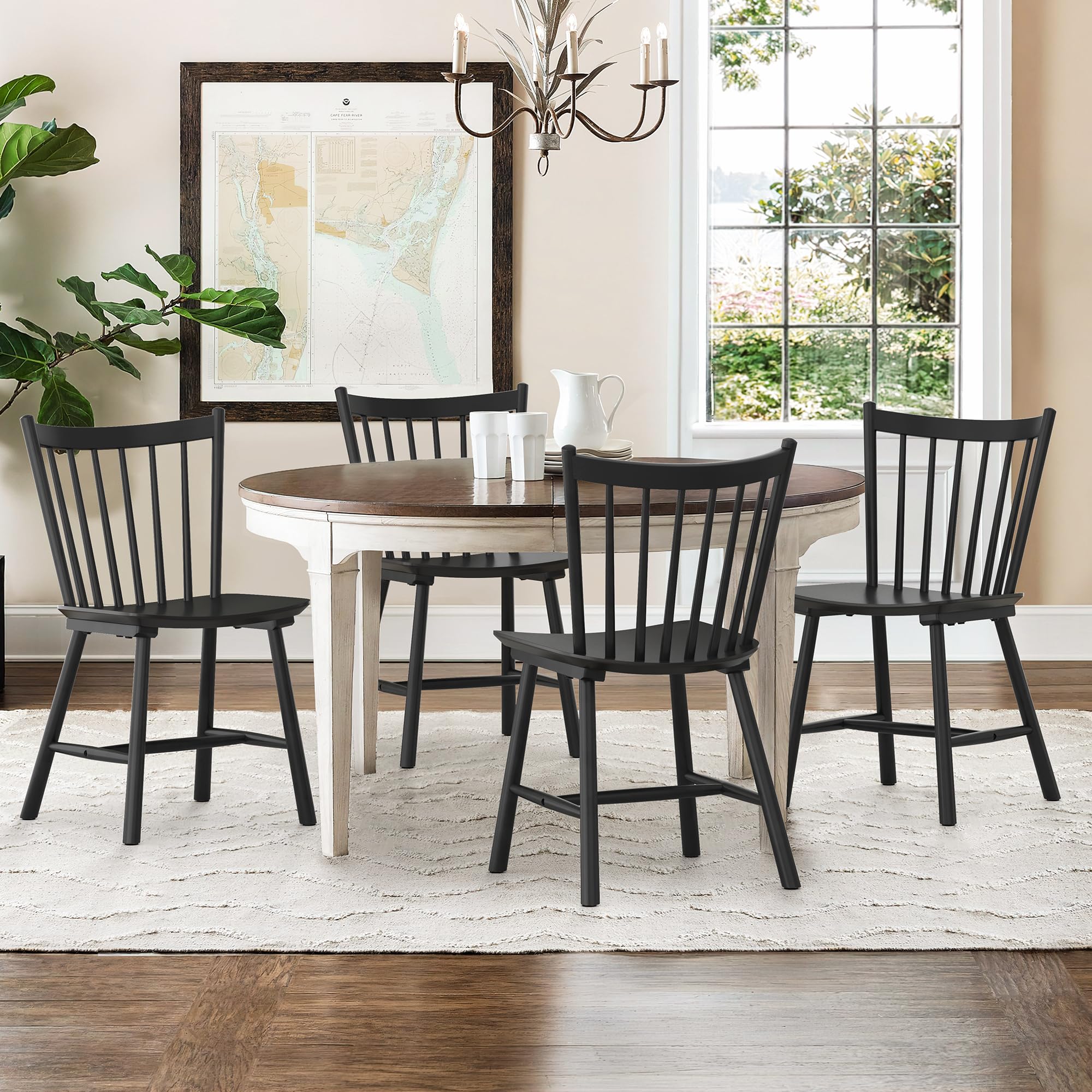 Farmhouse Spindle Back Dining Chairs, Set of 4