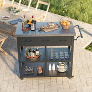 Outdoor Grill Cart with Marble-Textured Top