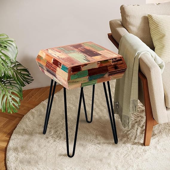 Reclaimed Wood Drum Side Table
