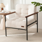 Upholstered Accent Chair with Metal Frame & Wood Armrests