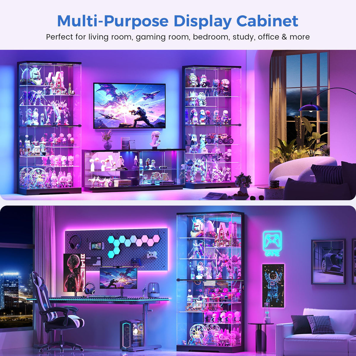 10-Tier RGB Glass Display Cabinet
