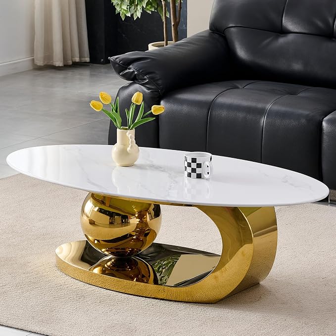Oval Faux Marble Coffee Table