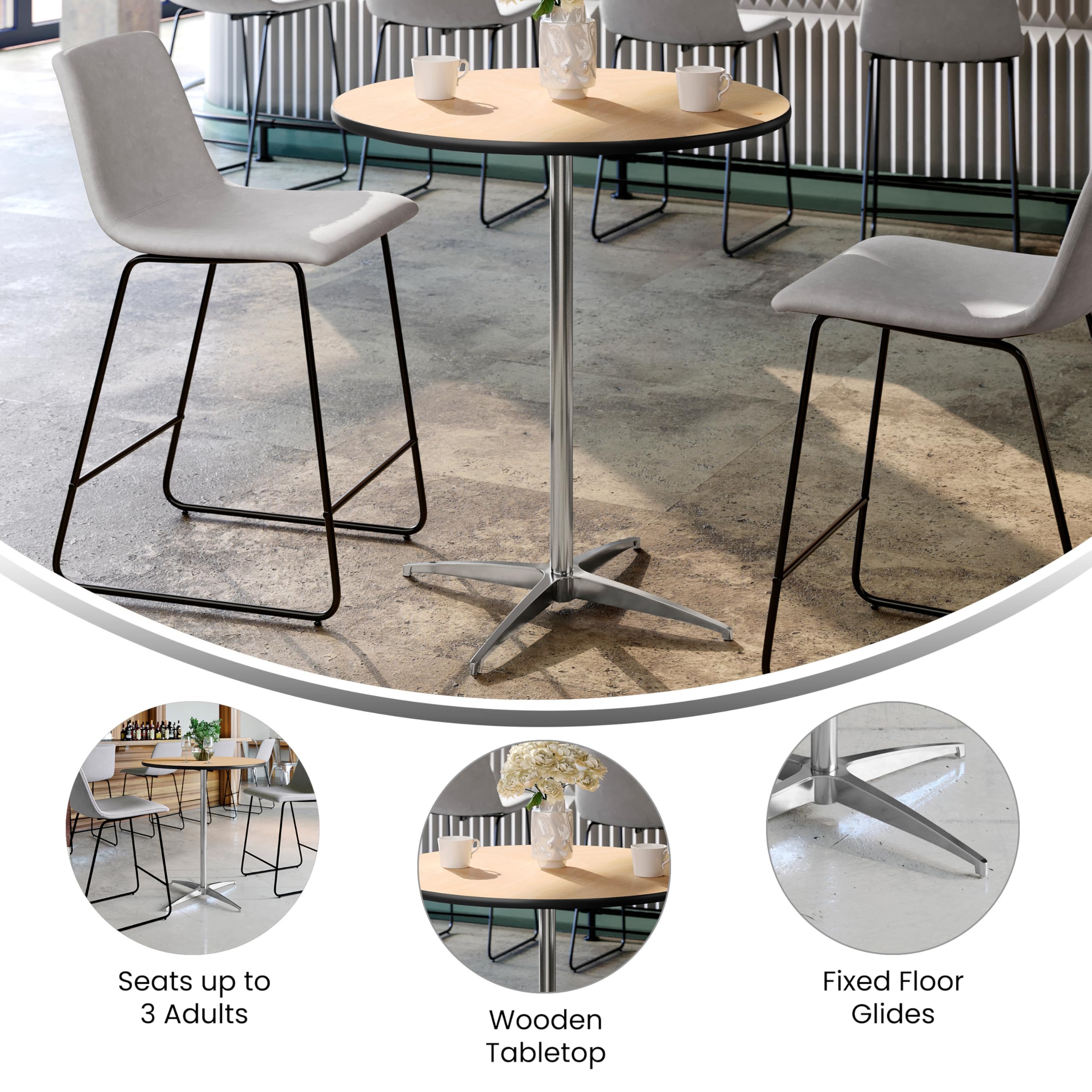 30" Round Adjustable Height Cocktail Table – Natural Birchwood