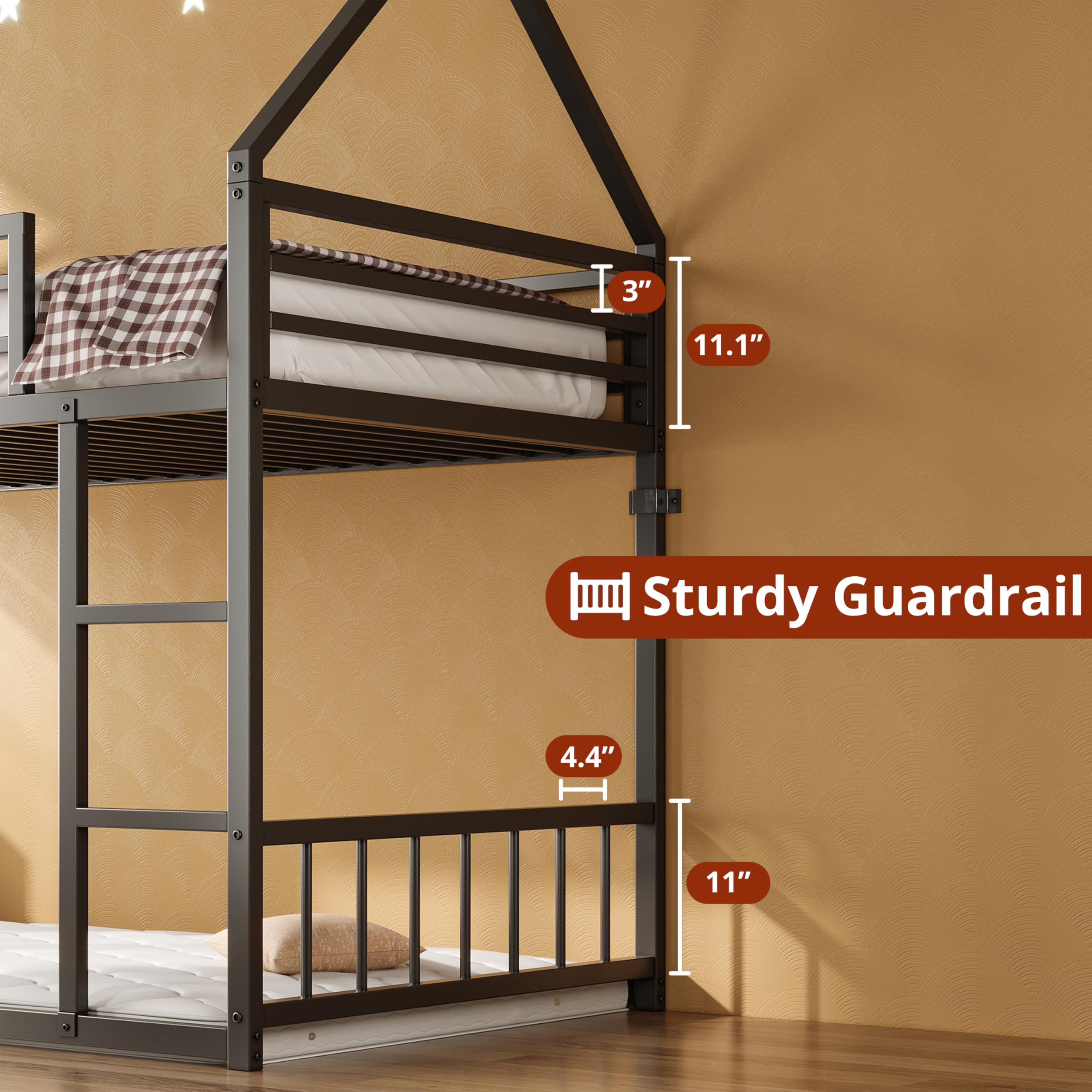 Twin Over Twin House Bunk Bed – Metal Frame