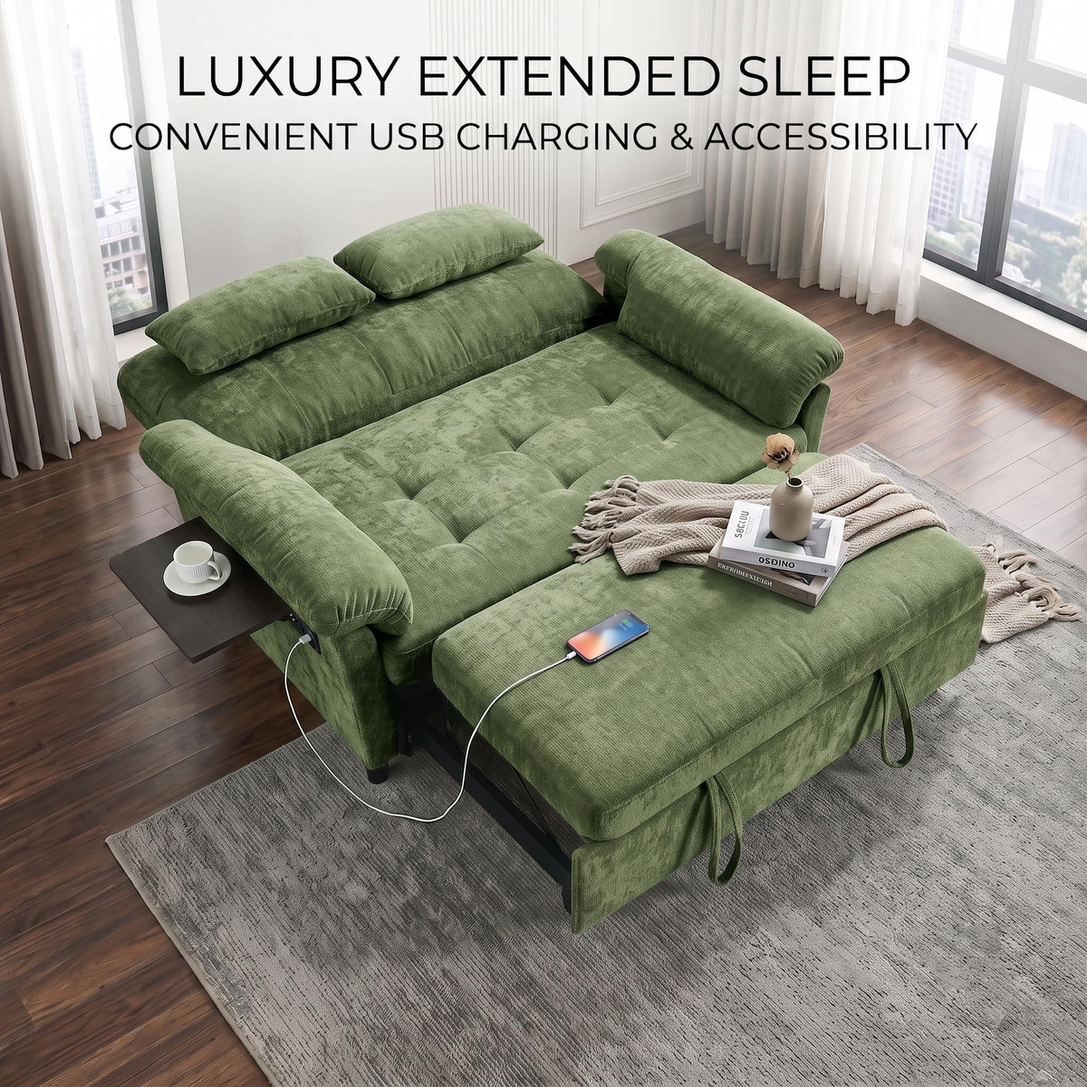 Chenille Pull-Out Loveseat Sofa Bed