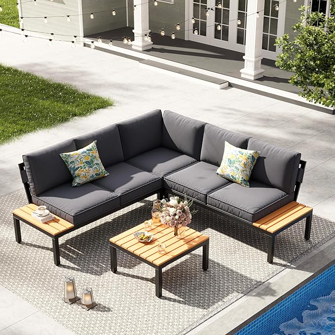 4-Piece L-Shaped Patio Sectional Sofa Set