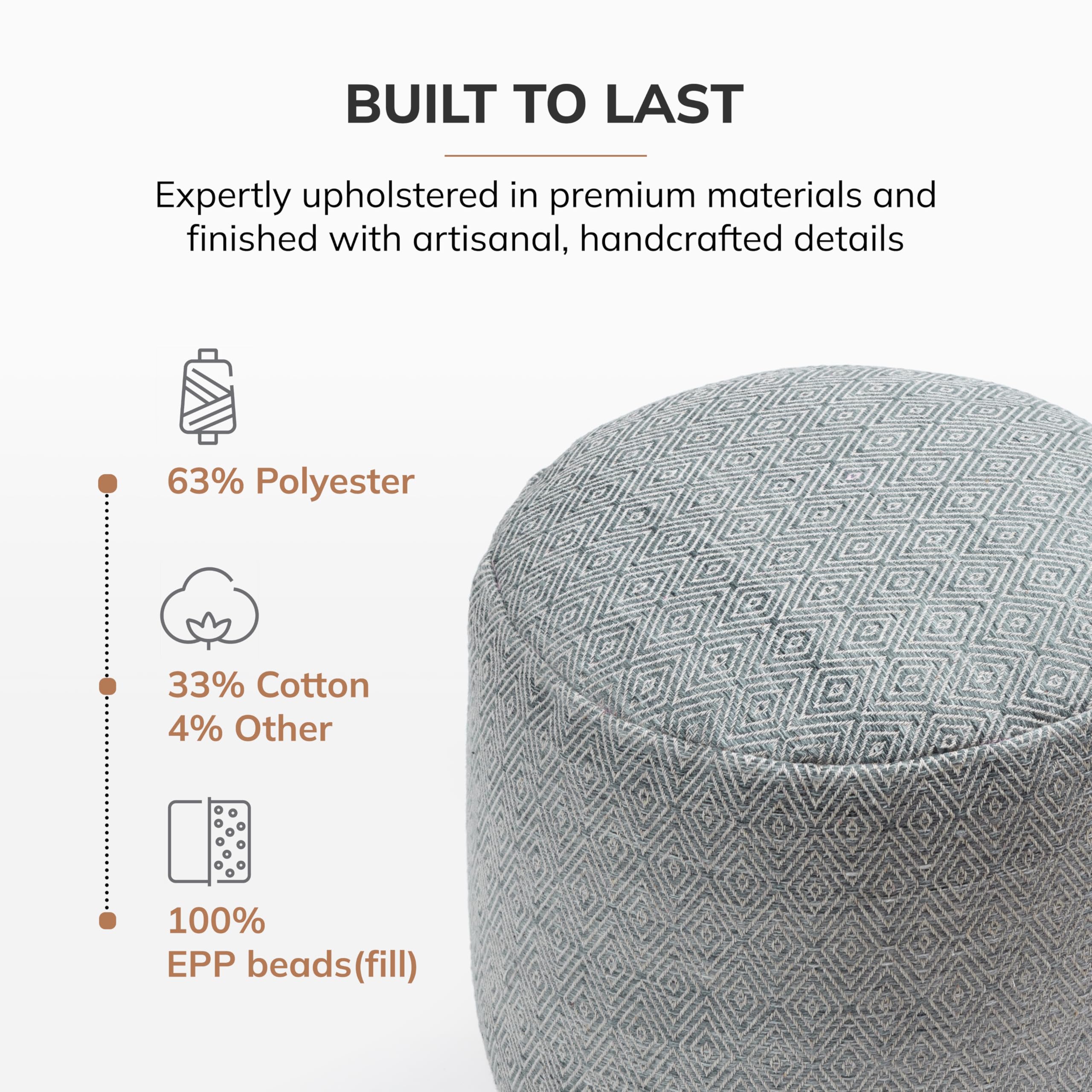 Anji Mountain Pouf Ottoman Foot Rest, Handmade Ottoman Pouf, Comfortable Foot Stool, Decorative Floor Seating for Living Room Decor, Bedroom & Home Décor Accent - Gray Maze