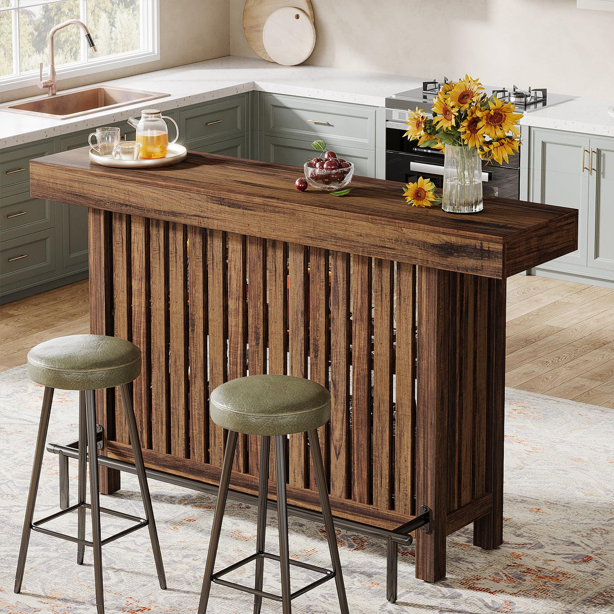 Rustic Brown Bar Table with Storage